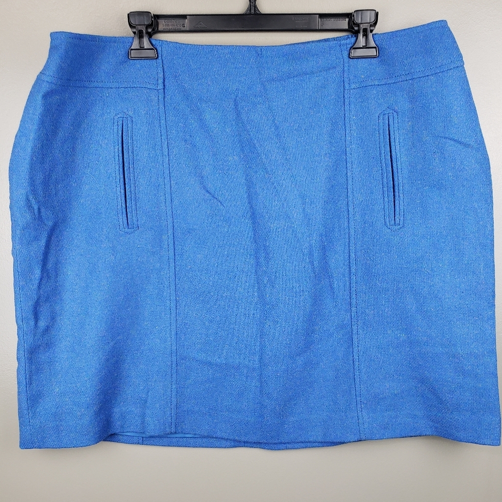 Talbots Petites NWT Womens Mini Skirt Blue Size 18WP Wool Blend 2014 Back Zip